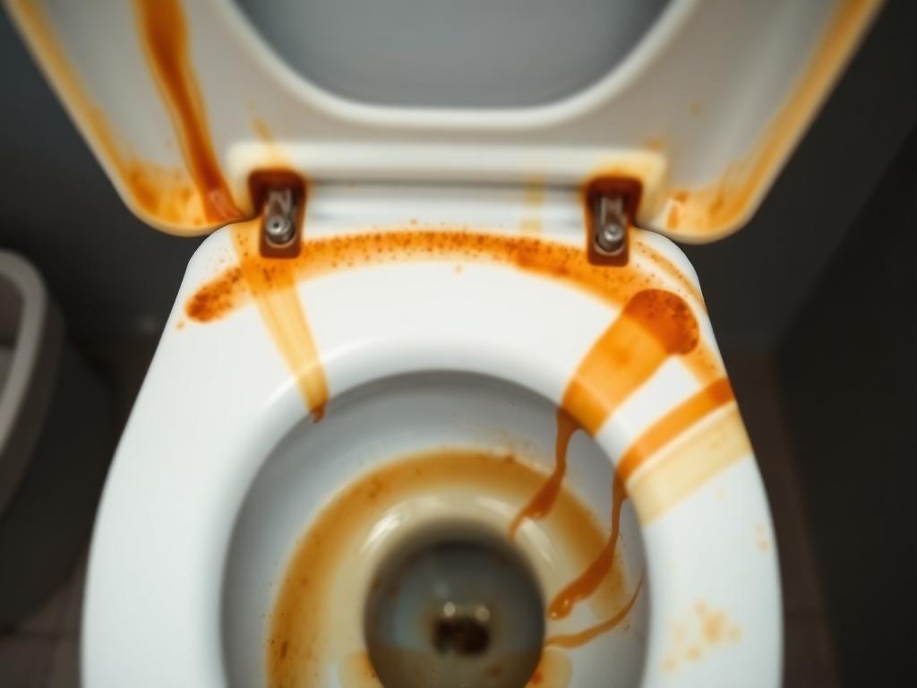 Toilet bowl with stubborn orange and brown iron staining