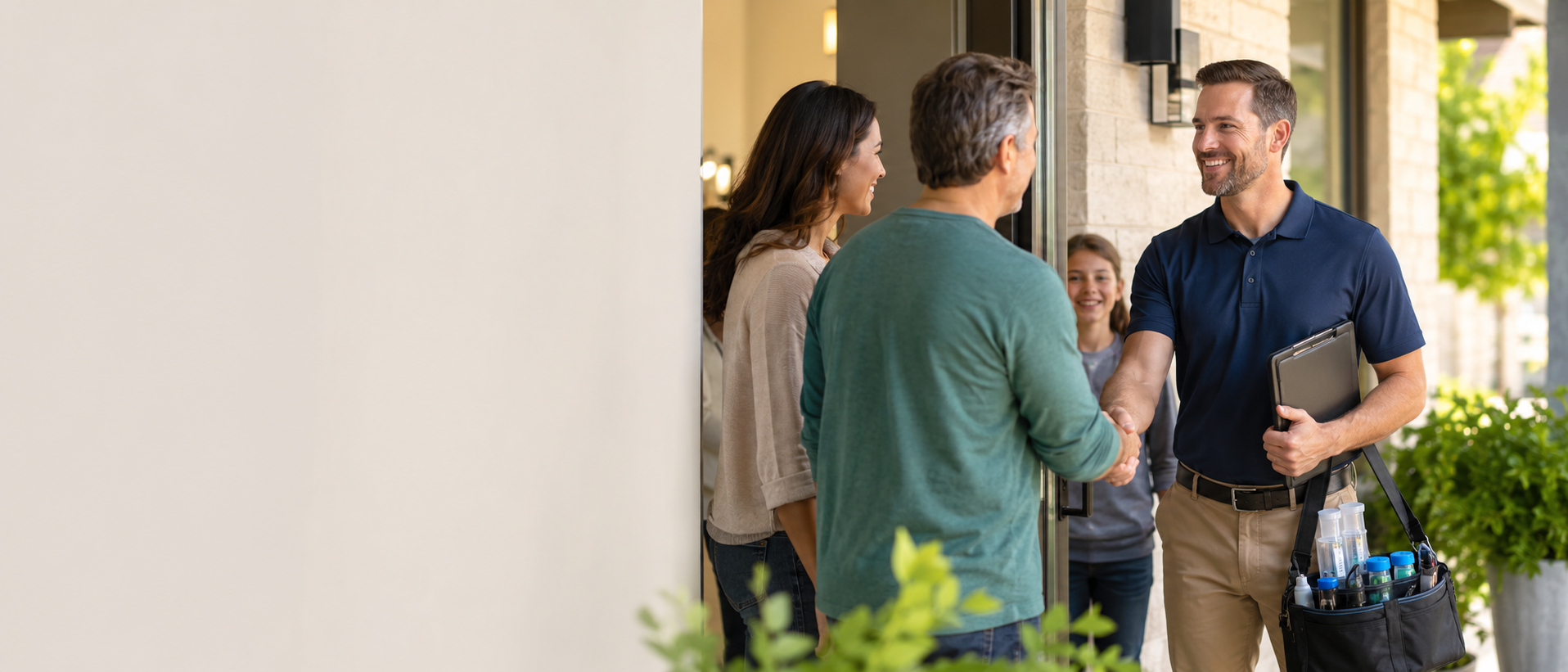 Inti Water certified specialist greeting a family at their home for a free water quality test